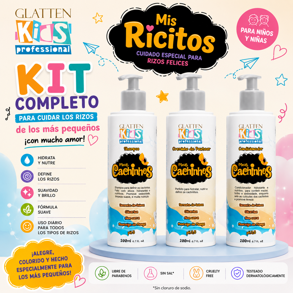 Kit Meus Cachinhos / Shampoo + Acondicionador + Crema de Peinar